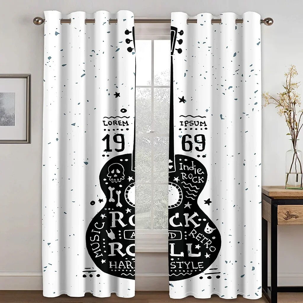 Musical Instruments Guitar Shelf Drum Curtains 2 Panel Music Lovers