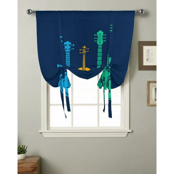 Musical Instruments Guitar Window Curtain for Living Room Kitchen Tie-up Roman Curtain Home Decor Balcony Blinds Drapes