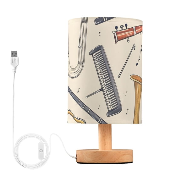 Musical Instruments Hand Painted Table Lamp with USB Port LED Warm Light Lamp Night Light Home Decor
