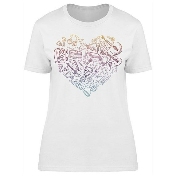 Musical Instruments Heart Doodle T-Shirt Women -Image by Shutterstock, Female x-Large