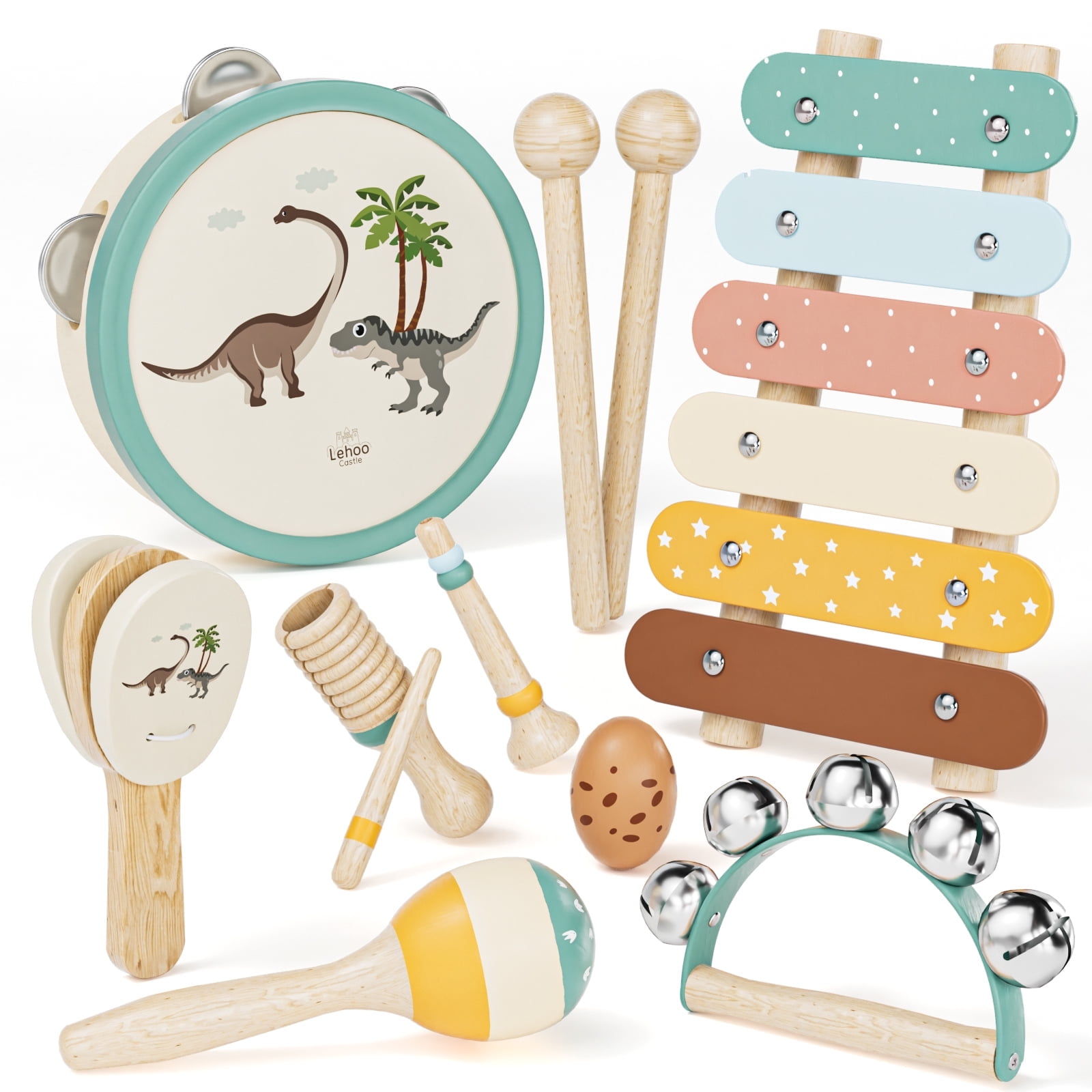 Musical Instruments for Kids, Baby Musical Toys for Toddlers 1-3, Dinosaur Toys, Wooden Percussion Instruments with Xylophone & Tambourine, Educational Learning Toys, Montessori Toys for 1 Year Old