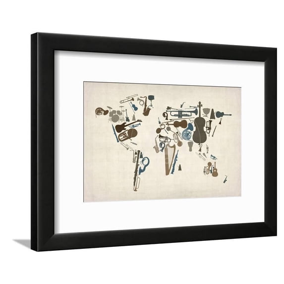 Musical Instruments Map of the World, Framed Art Print Wall Art by Michael Tompsett Sold by Art.Com