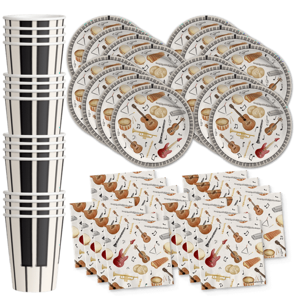 Musical Instruments Party Supplies Set Plates Napkins Cups Tableware Kit for 16