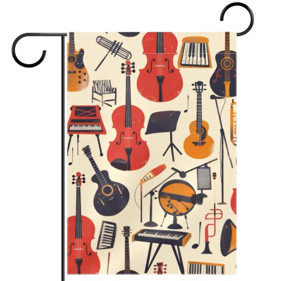 Musical Instruments Seamless Garden Flag Double Sided House Flag for Outdoor Home, Personalized All Year Round Yard Decor 12 x 18 Inch