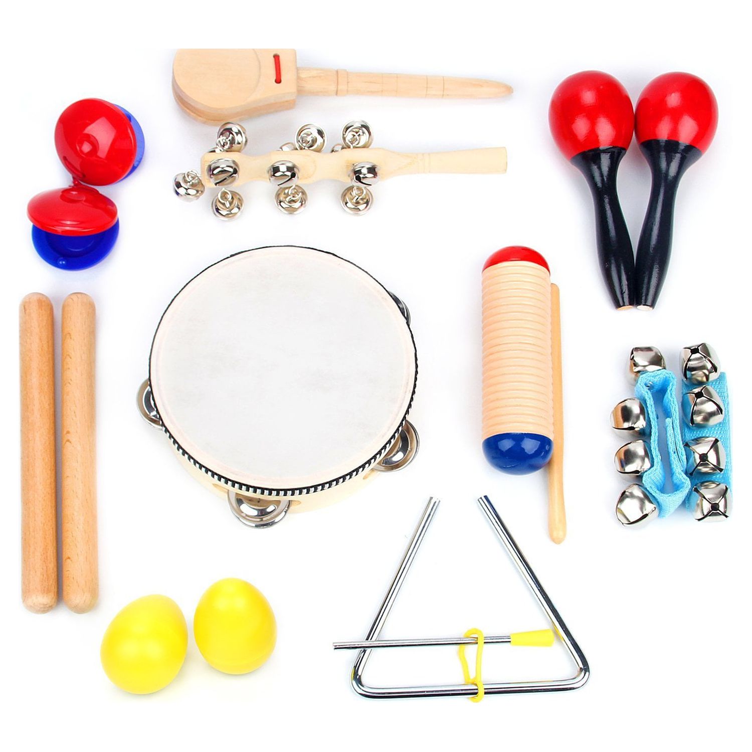 Musical Instruments Set of 16 PCS by Boxiki Kids. Rhythm & Musical Toys for Toddlers 1-3 Years Old. Includes Clave Sticks, Shakers, Tambourine, Wrist Bells & Maracas for Kids. - image 1 of 15