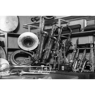 Musical Instruments Vintage Black and White Photo Photograph Cool Wall Art Print Poster 18x12