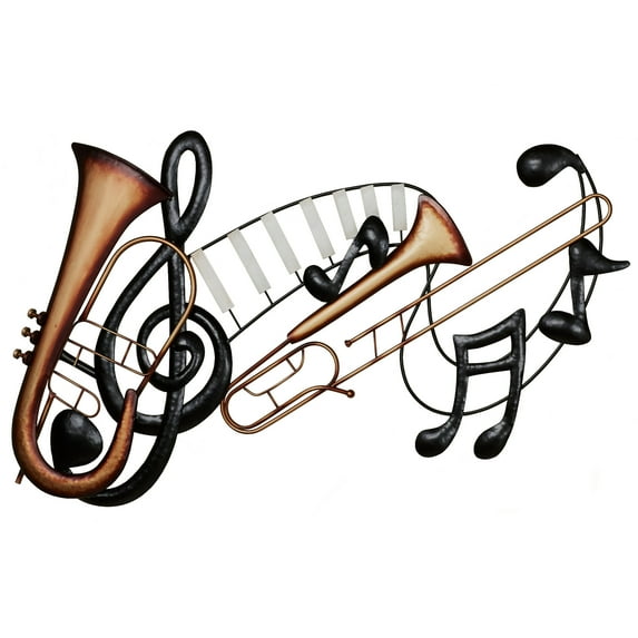 Musical Interlude Wall Art Multi Metallic - Metal Artwork - Music Theme Note Decor - Instrument Design - Treble Clef - Themed Sculpture for Bedroom, Living Room - Studio 39 Inches Wide