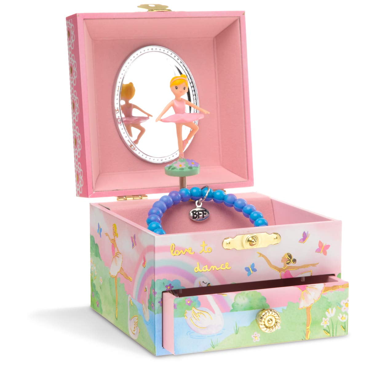 Pink Ballerina Musical Jewelry Box with Gold Latch