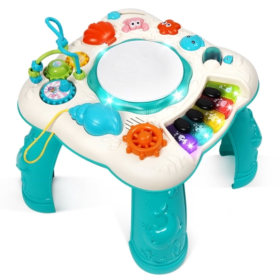 Musical Learning Table, HDJ Infant Toddler Activity Center Baby Toys for Boys and Girls, Musical Educational Learning Table for 6 to 36 Months Year Old, Green