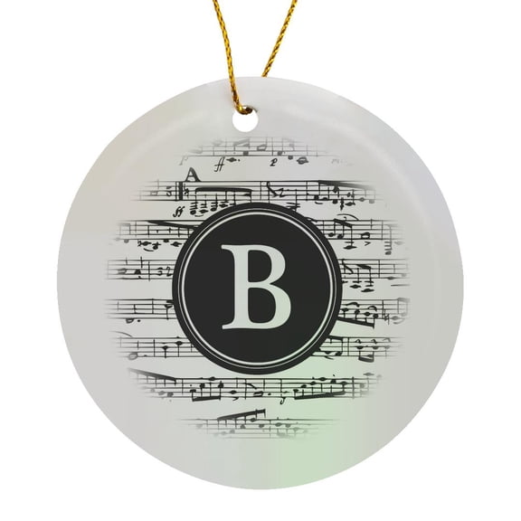 3drose, Musical Letter B Black and White Music Monogram Customized Initial B, Circle Porcelain Ornament