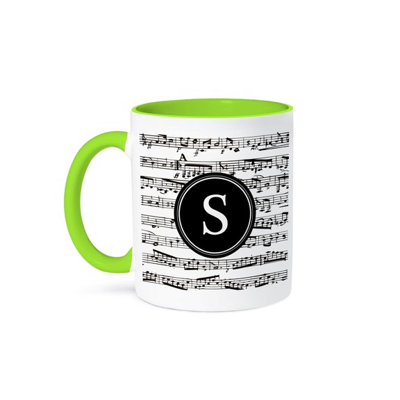 3drose, Musical Letter S Black and White Music Monogram Personalized Initial S, 15oz Two-tone Green Mug