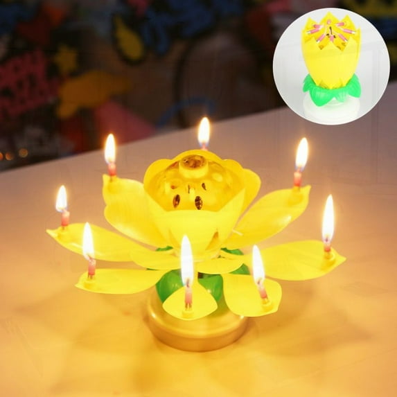 Musical Lotus Flower Birthday Candle – Rotating Blooming Cake Decoration with Multi-Color Petals & 8 Candles