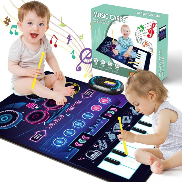 Musical Mat Baby Toys for 1 Year Old Boys 2 in 1 Keyboard & Drum Mat