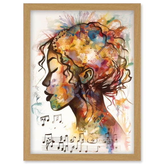 Musical Meditation Synesthesia Woman Listening to Music Modern Watercolour Painting Artwork Framed Wall Art Print A4