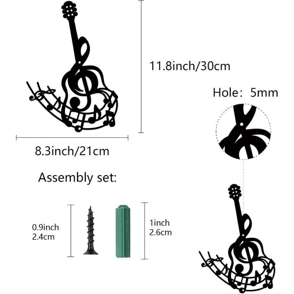 Musical Metal Wall Decor Metal Wall Art Guitar Wall Hanging Ornament Black Wall Sculpture Hollow Indoor Metal Wall Display Gift for Family Friend Housewarming Party Birthday 8.3x11.8 Inch