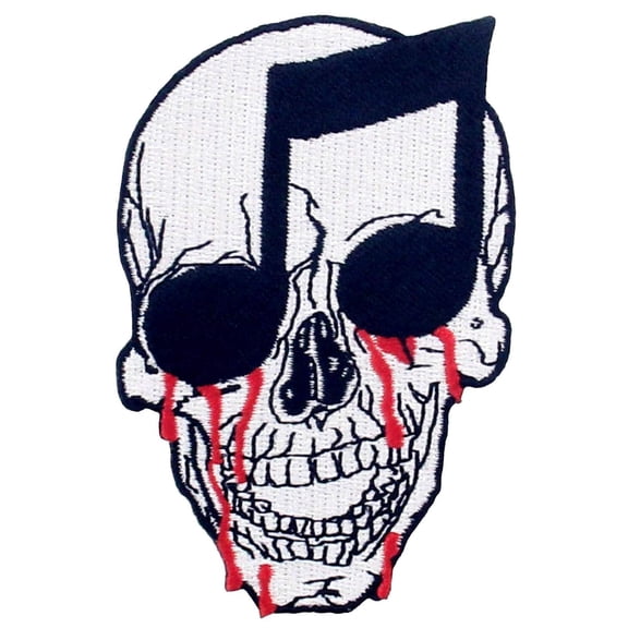 Musical Notation Bloody Skull Patch Embroidered Punk Applique Iron On Sew On Emblem