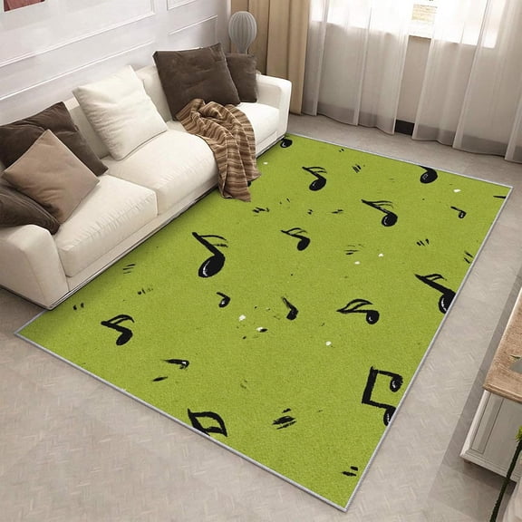 Musical Note Area Rug, Music Theme Pattern Carpet, Washable Non Slip Low Pile Soft Thin, Living Room Bedroom Home Decor Mat 5x8ft