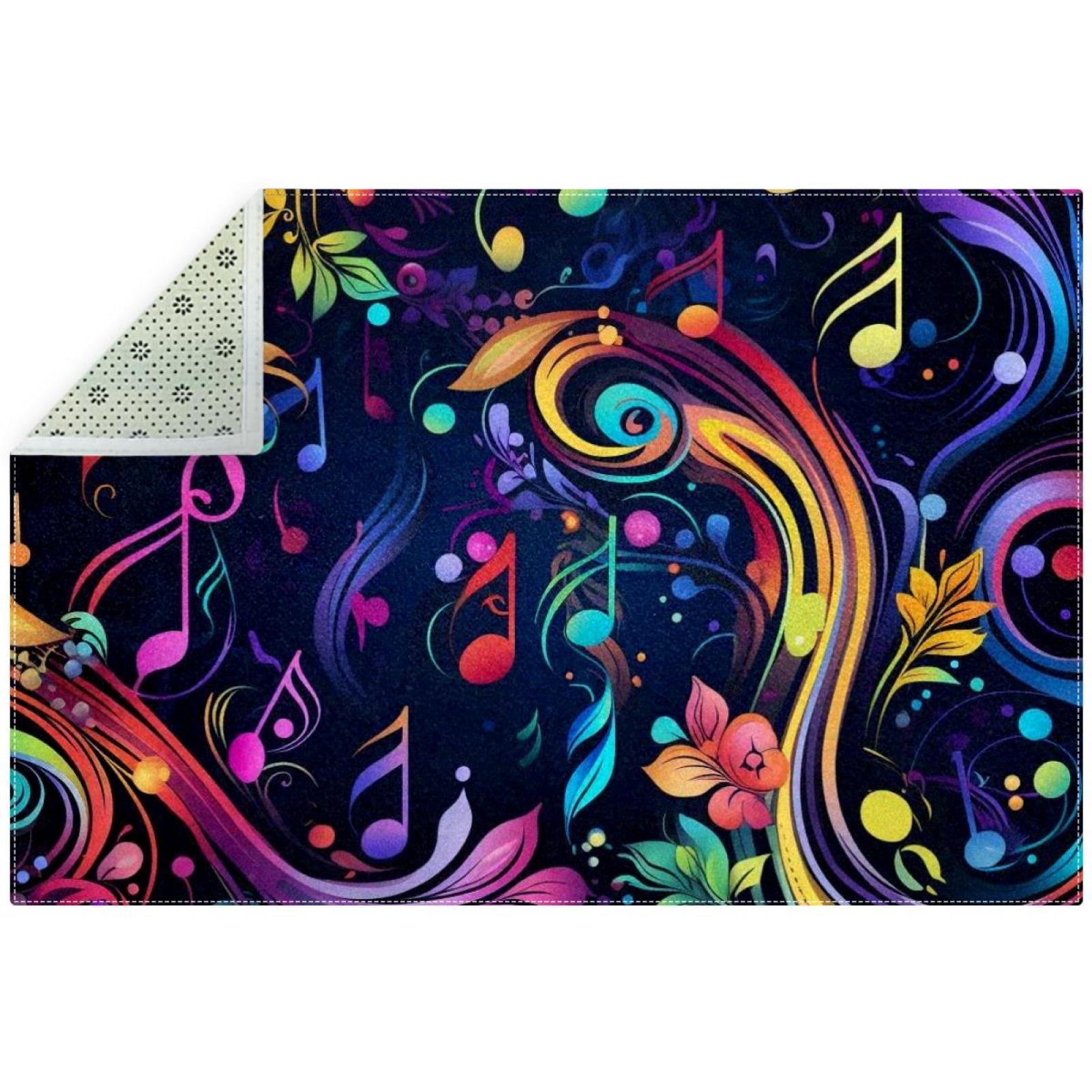 Musical Note Elegant Gray Polyester Area Rug with Right-Angle Design ...