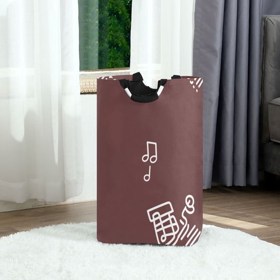 Musical Note Element Design Foldable Laundry Hamper 12.6x11x22.7in with Handles for Bathroom Bedroom Storage