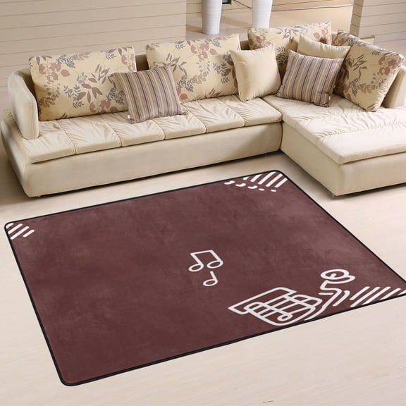 Musical Note Element Design Soft Polyester Area Rug 36''x24'', Non Slip, Memory Foam, Water Absorbent