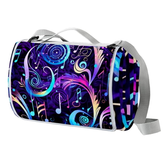 Musical Note Extra-Large Canvas Picnic Mat for Outdoor Beach Camping - Waterproof, Foldable & Portable - Family Size Rug with Carry Handle & Corner Loops for Easy Setup - 200x150cm