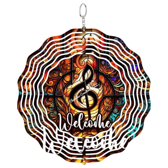 Musical Note Faux Stained Glass 3D Wind Spinner, Music Lover Kinetic Sculpture, Artistic Melody Garden Decor