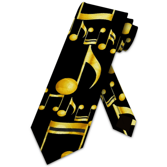 Musical Note Gold Necktie Mens Tie by Three Rooker