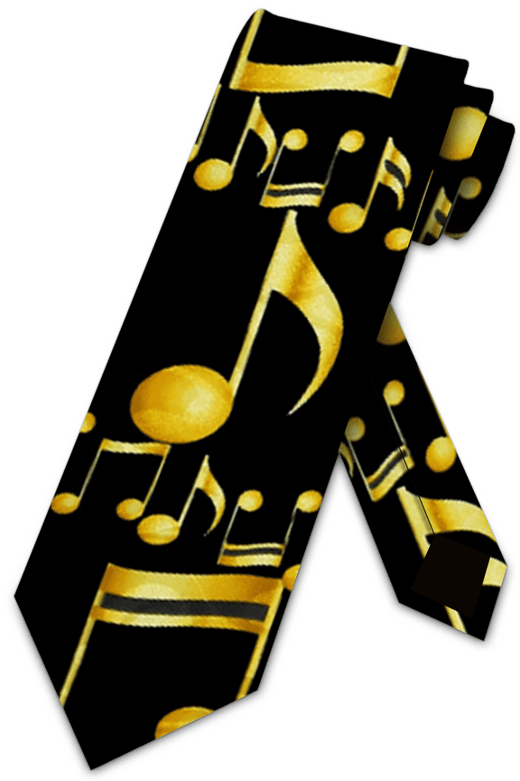 Musical Note Gold Necktie Mens Tie by Three Rooker