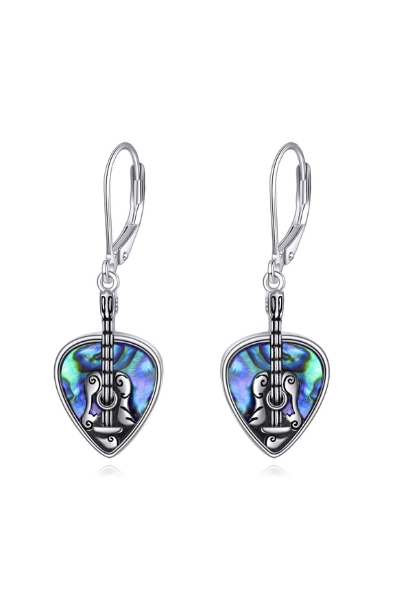 Musical Note/Guitar Pick Earrings Sterling for Women S925 Sterling Silver Treble Clef Dangle Drop Earrings for Music Lover (Guitar Pick)