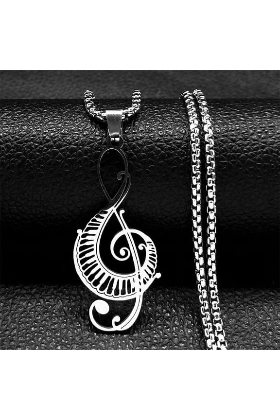 Musical Note Hollow Pendant Necklace Women Piano Keys 14K White Gold Goth Necklace Music Symbol Gift Jewelry Gift