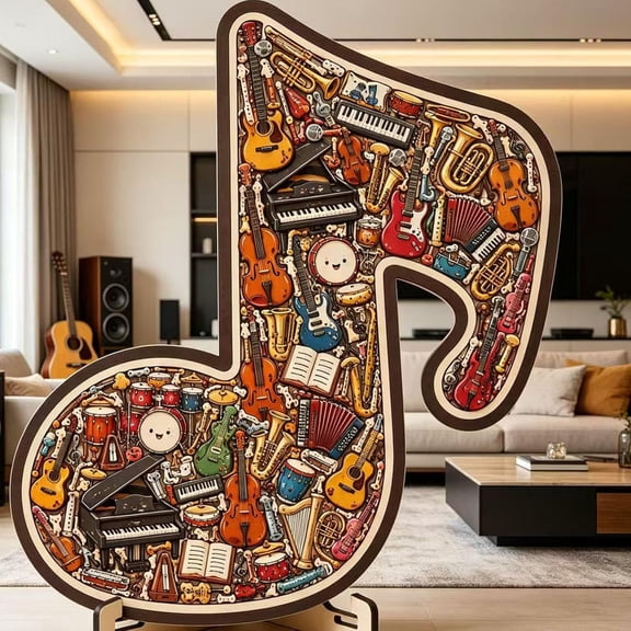 Musical Note Instrument Jigsaw Puzzle Ornament, Wooden 3D Interlocking Art Sculpture & Desktop Decor, Unique Creative Gift for Musicians, Teachers & Music Lovers (B)