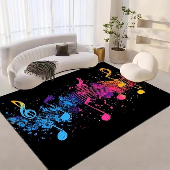 Musical Note Melody 3D Print Pattern Rug, Colorful Bright Graffiti Area Rugs, Non-Slip Washable Carpet for Indoor Bedroom Living Room Home Office Kid's Room Balcony 3 x 4ft
