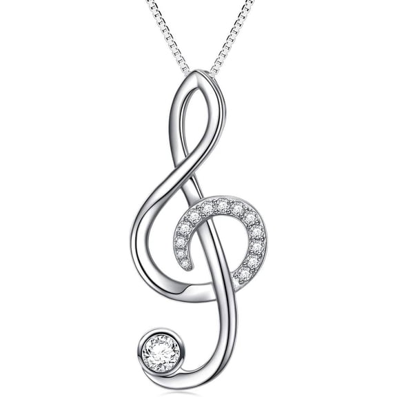 (Musical Note Necklace Pendant 925 Sterling Silver Jewelry For Women, 18 Inch[Z3444]