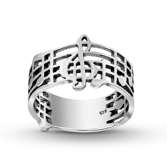 Musical Note/Notes Band .925 Sterling Silver Ring