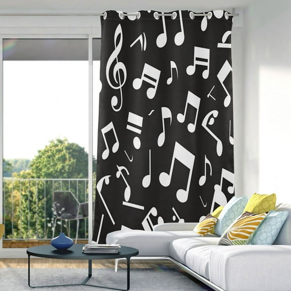 Musical Note Pattern Blackout Curtains 84"x52" Thermal Insulated Curtain 1 Panel