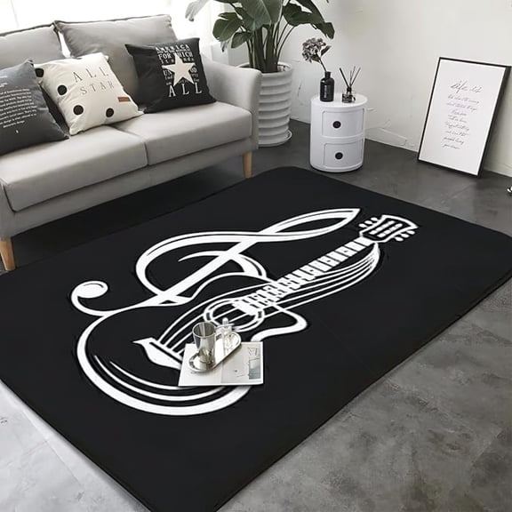 Musical Note Sheet Music Area Rug, Black Background Non Slip Noise Reduction Accent Rug, Machine Washable Durable Carpet For Indoor Bedroom Living Room Office Decor Rug 1x2ft