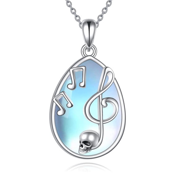 Musical Note Skull Necklace for Women Sterling Silver Moonstone Necklace Music Gothic Jewelry Birthday Gifts (Skull Necklace)