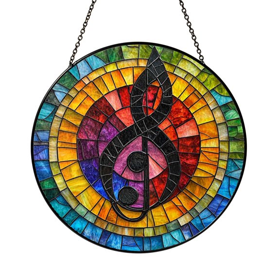 Musical Note Stained Glass Suncatcher, Decorative Window Hanging Sun Catcher for Interior