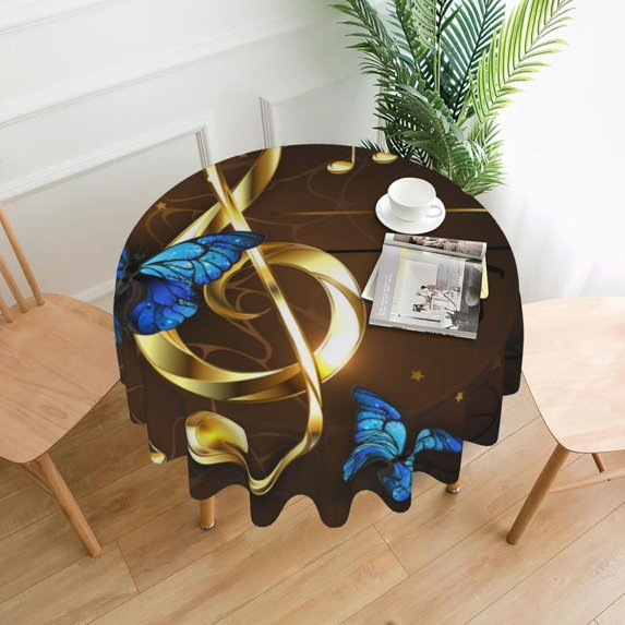 Musical Note Tablecloth Round 60 Inch Table Cloth Cover Mat Holiday Party Decoration for Dining Room Home Kitchen Picnic