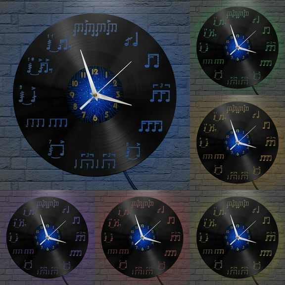 Musical Note Tadpole 2 Vinyl Record Wall Clock for Kitchen Wall Decor Wall Art Gift for Lover Gift Idea for a Best Friend(B,with LED)