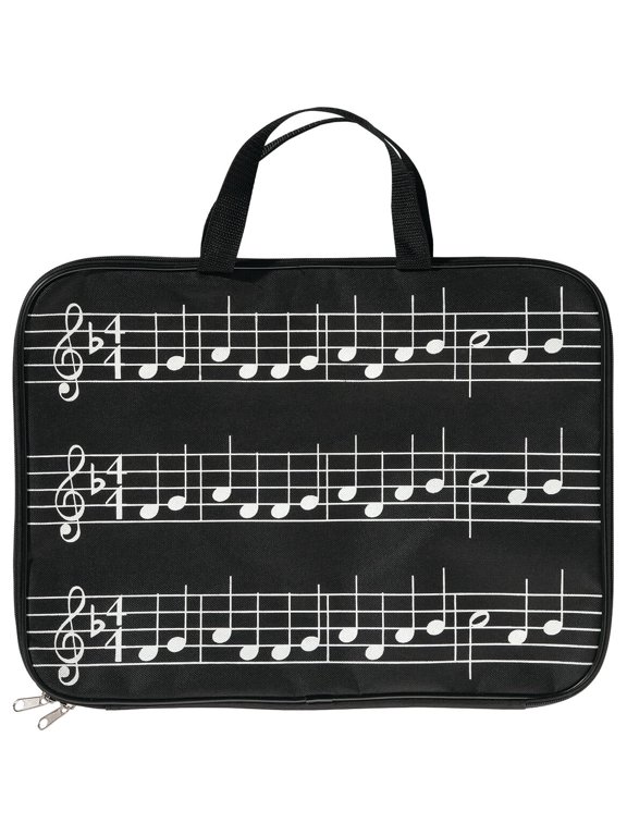 Musical Note Tote Bag with Zipper, Sheet Music Briefcase, Black