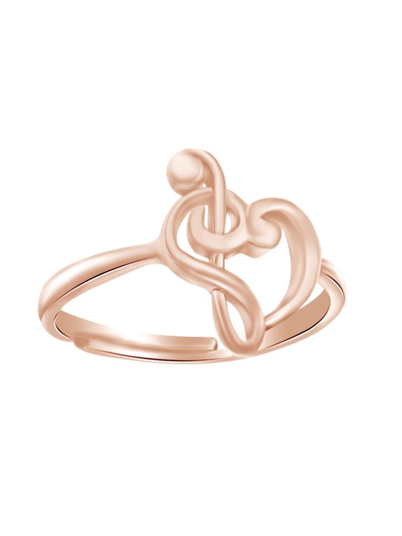 Musical Note Treble Clef Heart Promise Ring In 14K Rose Gold Over Sterling Silver, Ring Size: 5