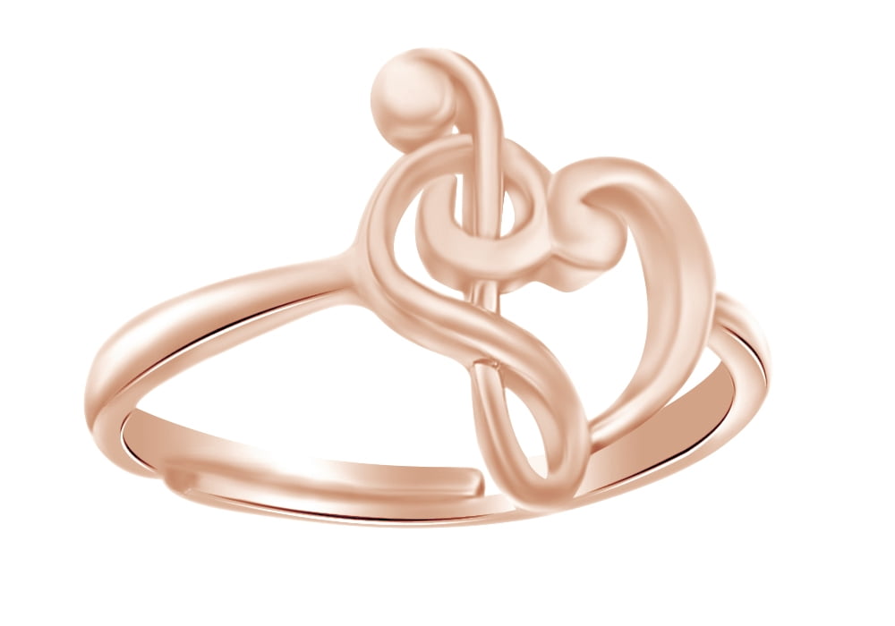Note With Promise Ring Musical Note Treble Clef Heart Promise Ring In 14K Rose Gold Over ...