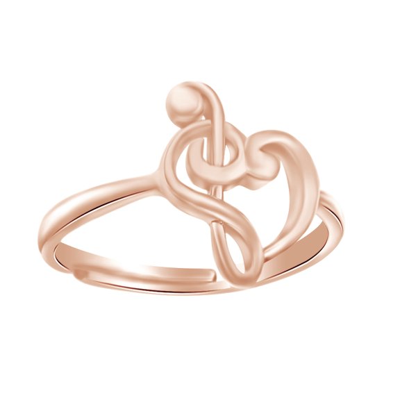 Musical Note Treble Clef Heart Promise Ring In 14K Rose Gold Over Sterling Silver, Ring Size: 7