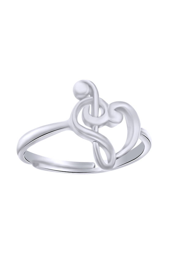Musical Note Treble Clef Heart Promise Ring In 14K White Gold Over Sterling Silver, Ring Size: 4