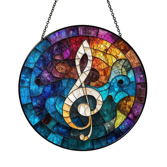 Musical Note Treble Clef Stained Glass Suncatcher Window Hanging, Elegant Music Theme Decor Gift