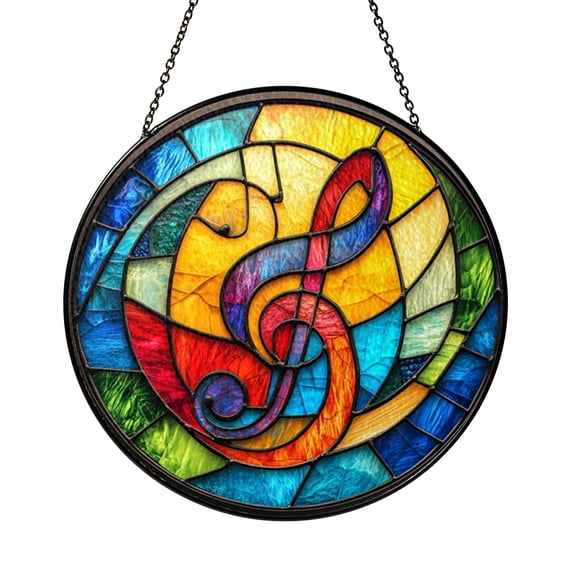 Musical Note Treble Clef Stained Glass Window Hanging, Artistic Decor Accent for Music Inspired Homes