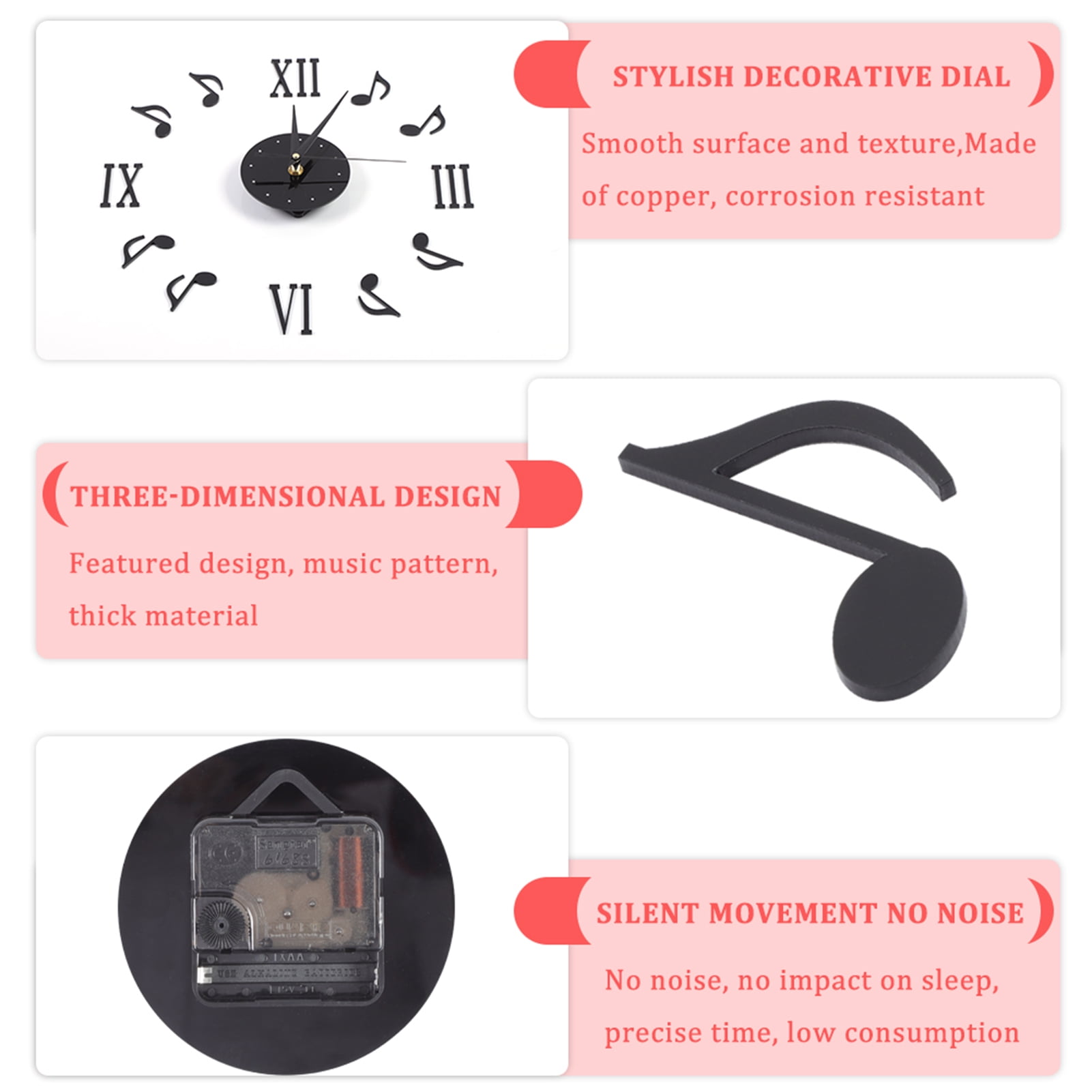 Dial Note Musical Note Wall Clock with Vinyl CD Dial Plate and 3D Roman Numerals ...