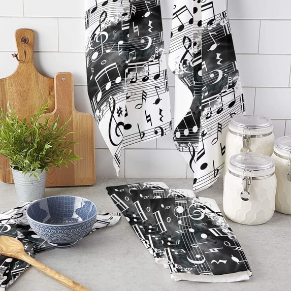 Musical Note Watercolor Splash Microfiber Kitchen Hand Towel Dish Cloth Tableware Household Cleaning Towel Utensils for Kitchen