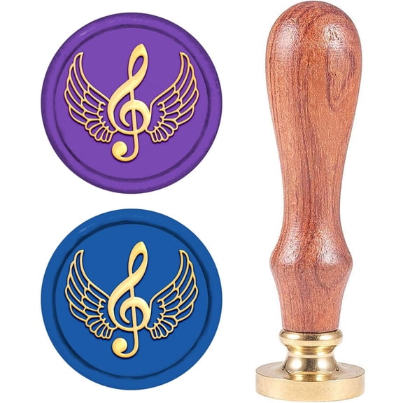 Musical Note Wax Seal Stamp Wings Copper 25mm Angel Vintage Sealing Stamp Detachable Brass Stamp Head with Wooden Handle for Wedding Letter Invitation Envelope Card Scrapbook Bag Gift DIY
